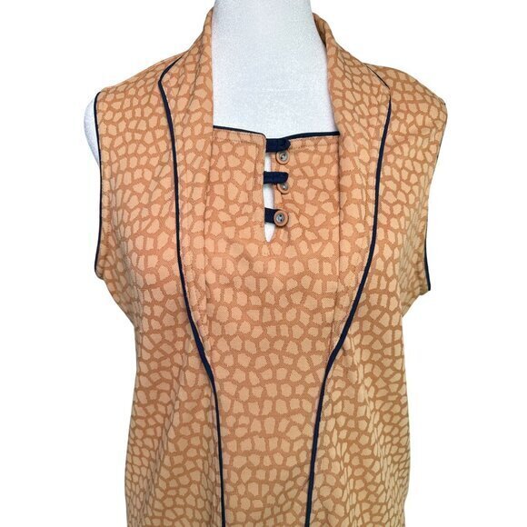 Jamie Sadock Medium Golf‎ Top Shirt Tennis Sleeveless Piping Detail Beige Gold - Picture 2 of 9